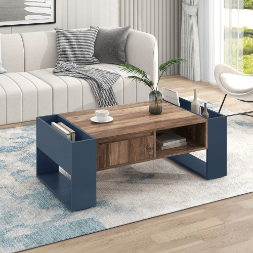 Mesa de centro retangular de painel de partÃculas com 1 gaveta,cinza+madeira Mesa de centro retangular de painel de partÃculas com 1 gaveta,cinza+madeira