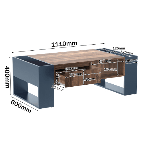Mesa de centro retangular de painel de partÃculas com 1 gaveta,cinza+madeira Mesa de centro retangular de painel de partÃculas com 1 gaveta,cinza+madeira