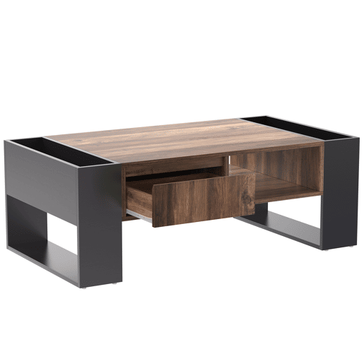 Mesa de centro retangular de painel de partÃculas com 1 gaveta,cinza+madeira Mesa de centro retangular de painel de partÃculas com 1 gaveta,cinza+madeira