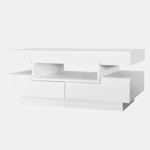 Mesa de centro retangular de painel de partículas com 4 gavetas e luz led,branco