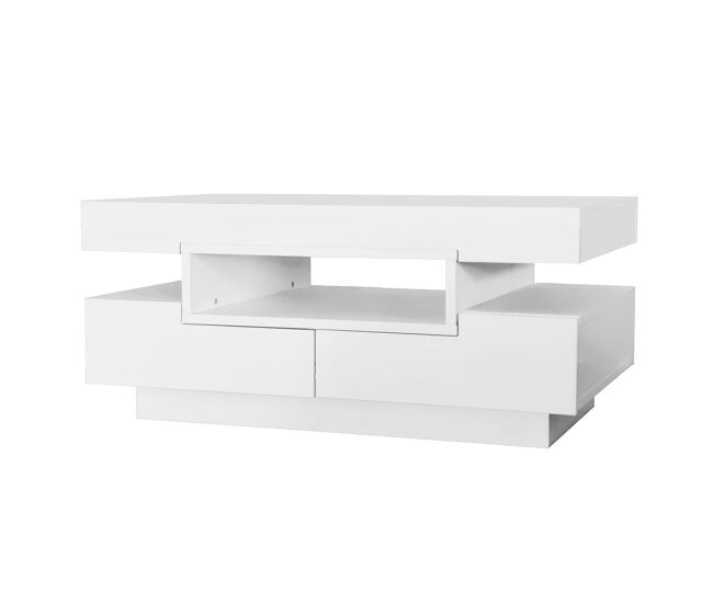 Mesa de centro rectangular de panel de partículas con 4 cajones y luz led,blanco