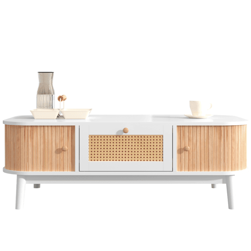 Mesa de centro retangular de mdf com 2 portas correderas e 1 gaveta,branco Mesa de centro retangular de mdf com 2 portas correderas e 1 gaveta,branco