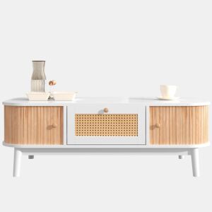 Mesa de centro retangular de mdf com 2 portas correderas e 1 gaveta,branco