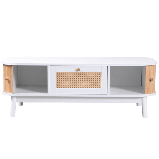 Mesa de centro retangular de mdf com 2 portas correderas e 1 gaveta,branco Mesa de centro retangular de mdf com 2 portas correderas e 1 gaveta,branco