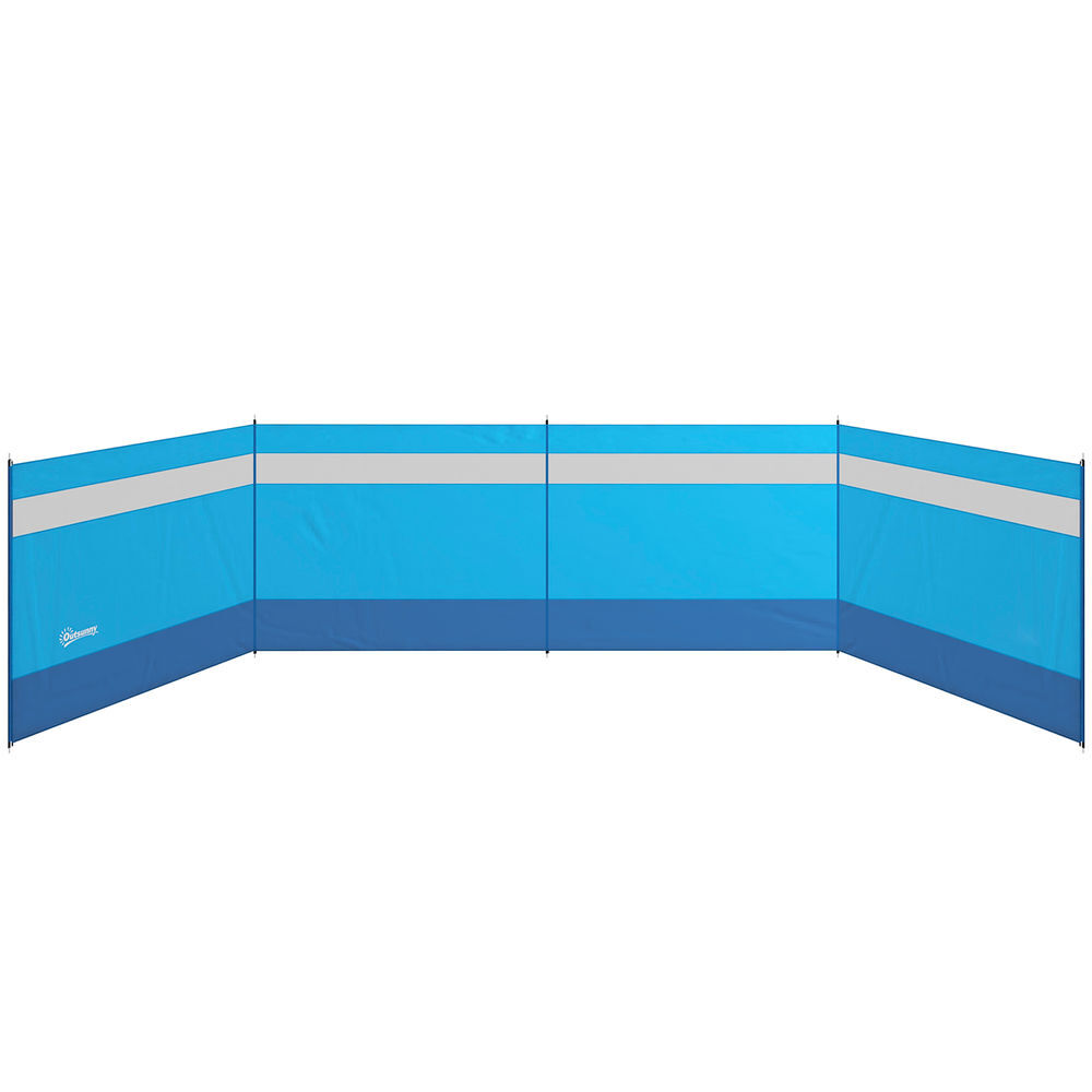 Outsunny cortavientos para camping de 4 paneles 725x140 cm paravientos playa con panel superior transparente postes de acero estacas y bolsa de transporte impermeable para jardín playa azul