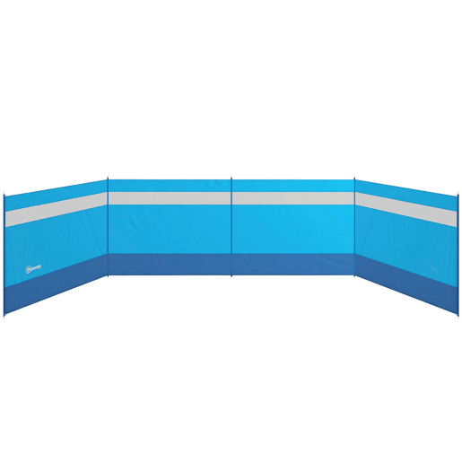 Outsunny Corta Vento para Campismo de 4 Painéis 725x140 cm Para Vento para Praia com Painel Superior Transparente Postes de Aço Estacas e Bolsa de Transporte Impermeável para Jardim e Praia Azul