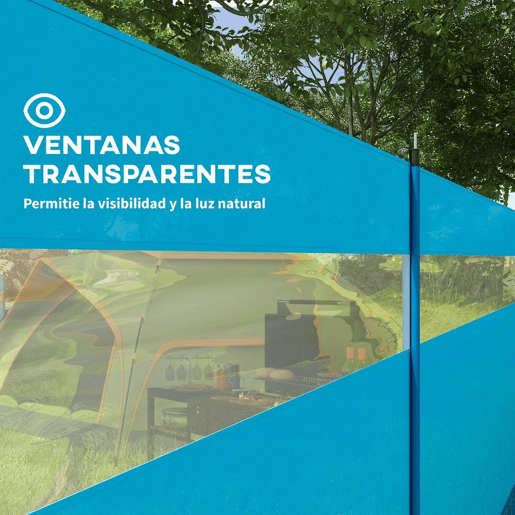 Outsunny Corta Vento para Campismo de 4 Painéis 725x140 cm Para Vento para Praia com Painel Superior Transparente Postes de Aço Estacas e Bolsa de Transporte Impermeável para Jardim e Praia Azul