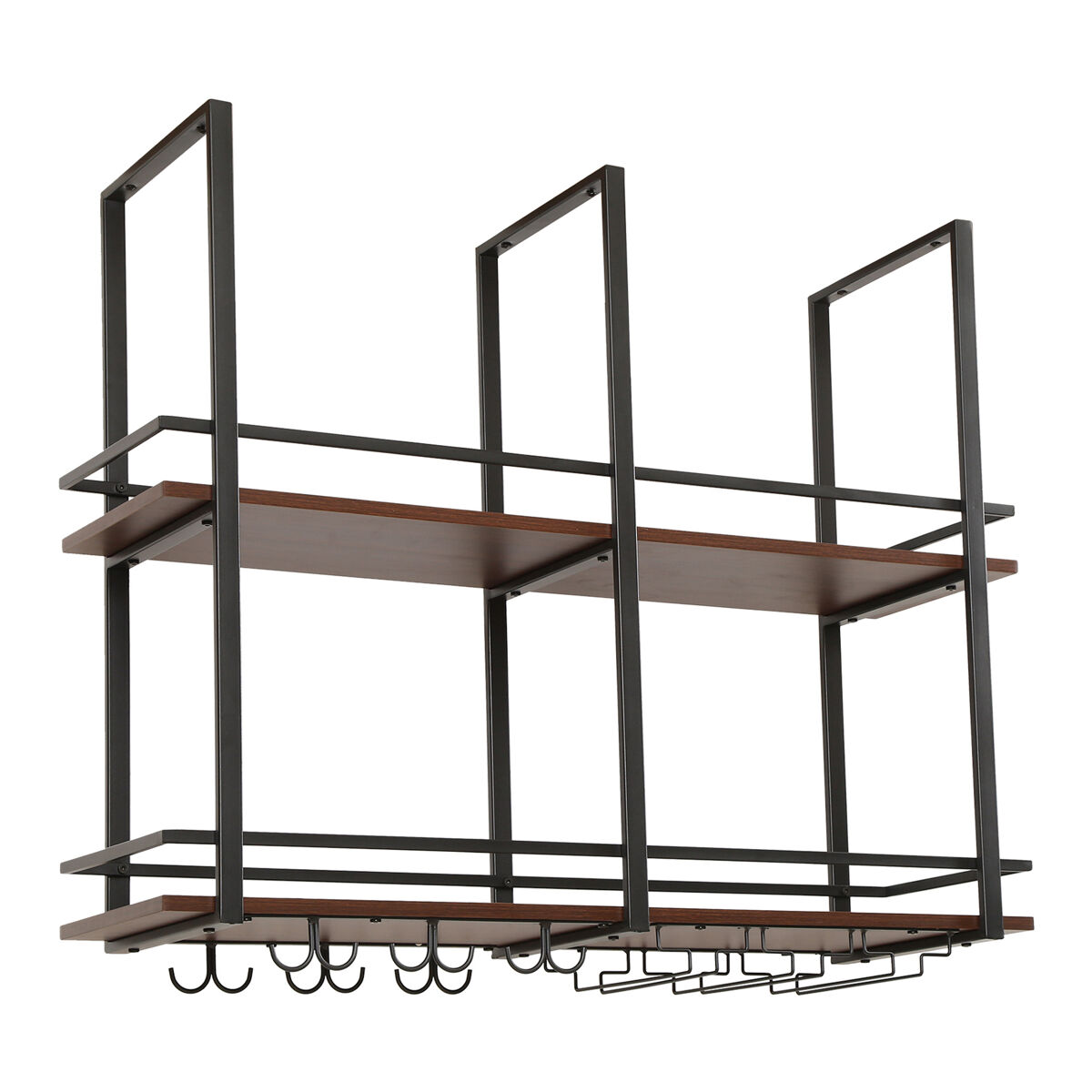 Botellero vino hubro con portavasos metal 100x30x85cm negro/nogal [en.casa]