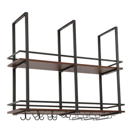 Garrafeira Hubro de teto com suporte para copos 100x30x85cm PretoNogueira en.casa