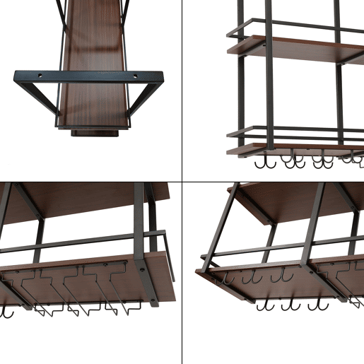Garrafeira Hubro de teto com suporte para copos 100x30x85cm PretoNogueira en.casa
