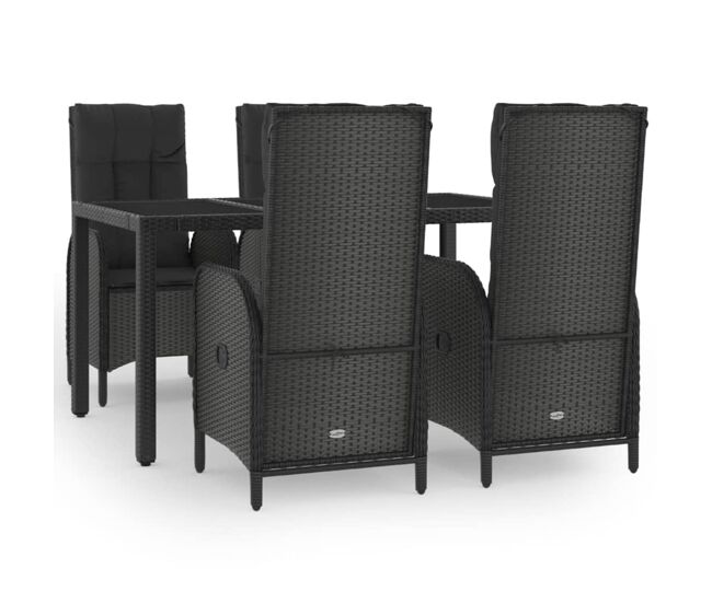 Set de muebles jardín 5 pzas con cojines ratán sintético negro