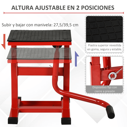 DURHAND Plataforma Elevatória Altura Ajustável 27,5-39,5 cm Elevador para Motocicletas com Manivela Base Antiderrapante Suporte de Levantamento Carga 150 kg para Reparação de Motocicletas Oficina Garagem