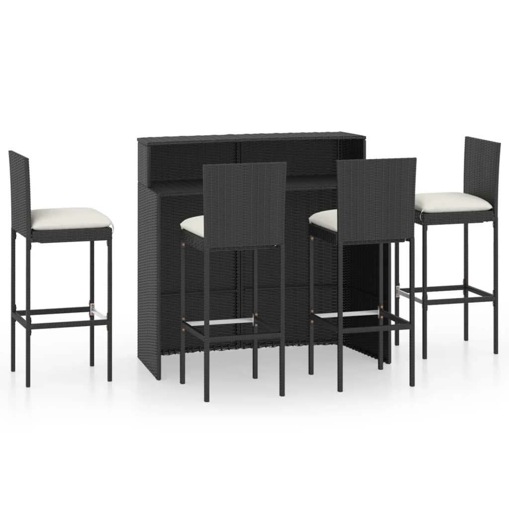 juego de muebles de bar de jardin de 5 piezas y cojines negro