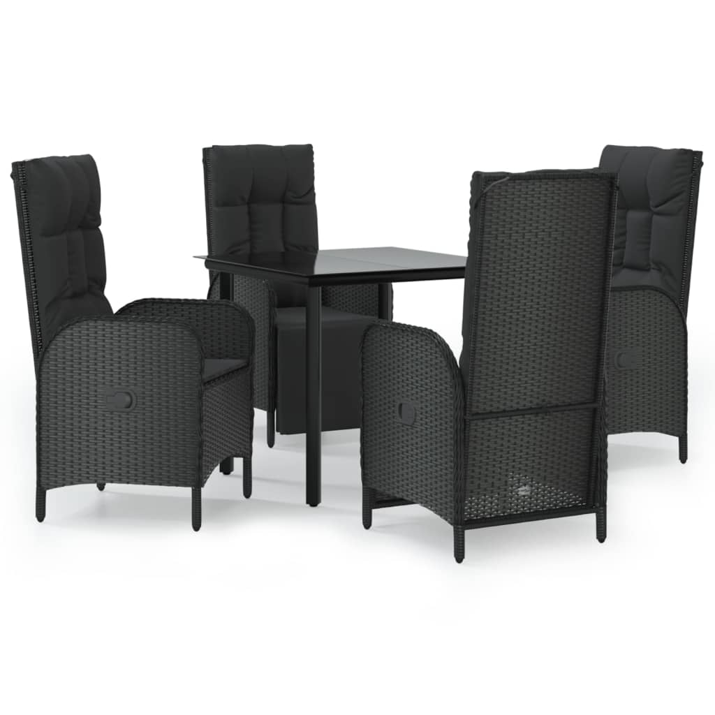 Set de muebles jardín 5 pzas con cojines ratán sintético negro