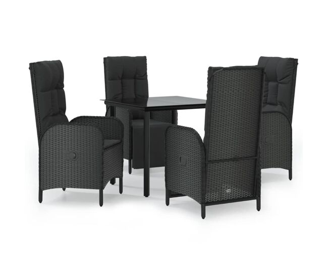 Set de muebles jardín 5 pzas con cojines ratán sintético negro