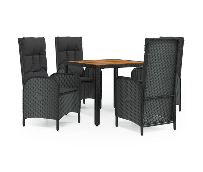 Set de muebles jardín 5 pzas con cojines ratán sintético negro