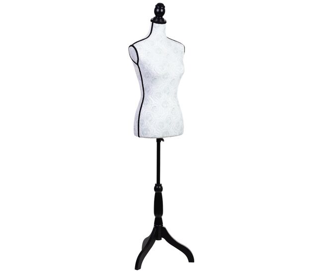Maniquí de madera y espuma forrado de tela blanca 24x37.5x168h cm