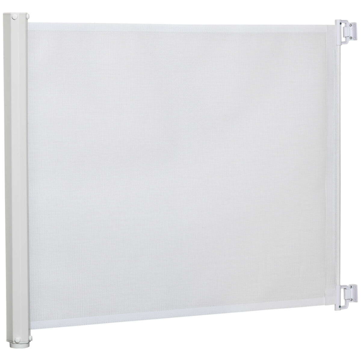 Pawhut barrera para perros retráctil puerta para perros extensible barrera de seguridad para mascotas con ancho ajustable 5,5-115 cm función enrollado automático y asa para escaleras y puertas blanco