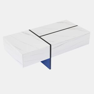 Mesa de centro retangular de painel de partículas com 3 gavetas e luz led,branco