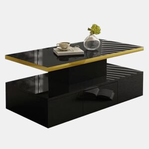 Mesa de centro retangular de painel de partículas com 1 gaveta e luz led,preto