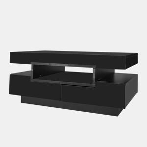 Mesa de centro retangular de painel de partículas com 4 gavetas e luz led,preto