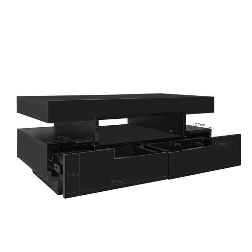 Mesa de centro retangular de painel de partículas com 4 gavetas e luz led,preto
