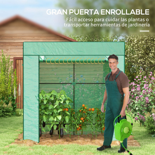 Outsunny Estufa Pequena Estufa de Exterior com Janelas de Malha e Porta com Fecho de Correr Estufa para Cultivar Plantas e Flores 196x77x197 cm Verde