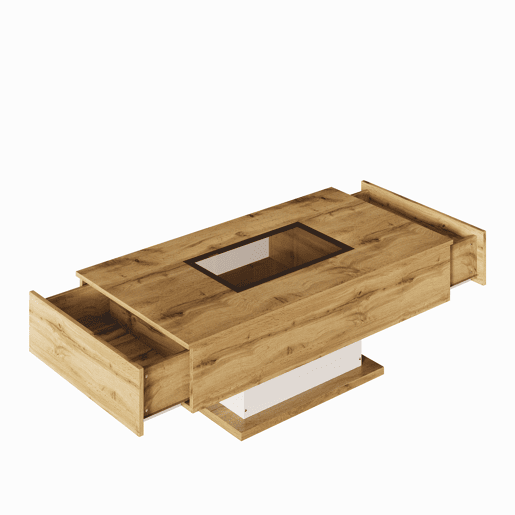 Mesa de centro retangular de painel de partículas com 2 gavetas e luz led,natural