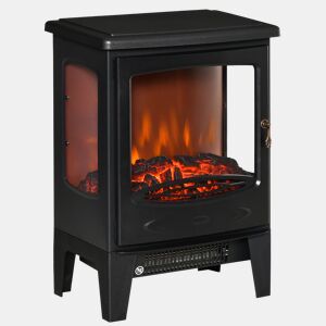 HOMCOM Lareira Elétrica 900W1800W Lareira Decorativa com Janelas Efeito de Chama Temperatura Ajustável e Proteção Sobreaquecimento para 20-25 ? 39x26x54,8 cm Preto