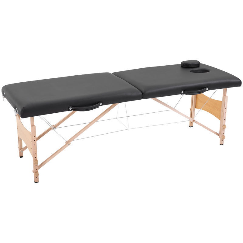 Homcom camilla de masaje plegable mesa de masaje portátil con reposacabezas marco de madera camilla fisioterapia con altura regulable y bolsa de transporte 186x60x58-81 cm negro