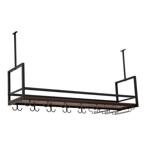 Garrafeira com suporte para copos Borejle metal 120x30x65cm PretoNogueira en.casa