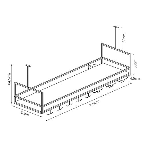 Garrafeira com suporte para copos Borejle metal 120x30x65cm PretoNogueira en.casa