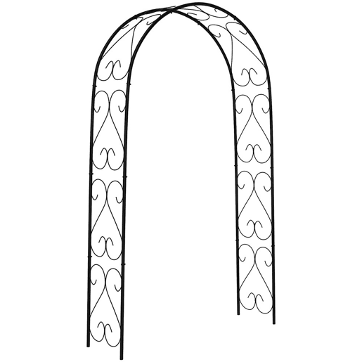Outsunny Arco de Jardim de Aço para Decoração Arco de Casamento Desenho Espiral de Coração para Plantas Trepadeiras para Decoração de Pátio Exterior 125x37x230 cm Preto