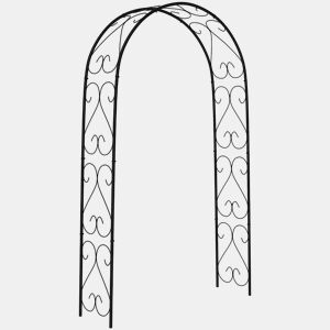 Outsunny Arco de Jardim de Aço para Decoração Arco de Casamento Desenho Espiral de Coração para Plantas Trepadeiras para Decoração de Pátio Exterior 125x37x230 cm Preto
