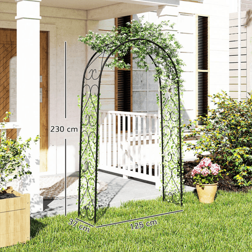 Outsunny Arco de Jardim de Aço para Decoração Arco de Casamento Desenho Espiral de Coração para Plantas Trepadeiras para Decoração de Pátio Exterior 125x37x230 cm Preto