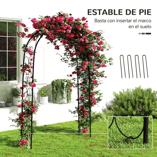 Outsunny Arco de Jardim de Aço para Decoração Arco de Casamento Desenho Espiral de Coração para Plantas Trepadeiras para Decoração de Pátio Exterior 125x37x230 cm Preto