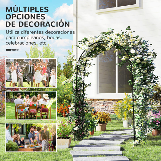 Outsunny Arco de Jardim de Aço para Decoração Arco de Casamento Desenho Espiral de Coração para Plantas Trepadeiras para Decoração de Pátio Exterior 125x37x230 cm Preto