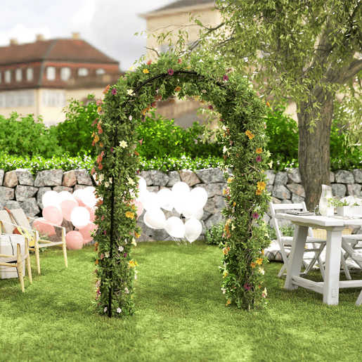 Outsunny Arco de Jardim de Aço para Decoração Arco de Casamento Desenho Espiral de Coração para Plantas Trepadeiras para Decoração de Pátio Exterior 125x37x230 cm Preto