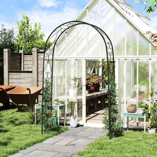 Outsunny Arco de Jardim de Aço para Decoração Arco de Casamento Desenho Espiral de Coração para Plantas Trepadeiras para Decoração de Pátio Exterior 125x37x230 cm Preto