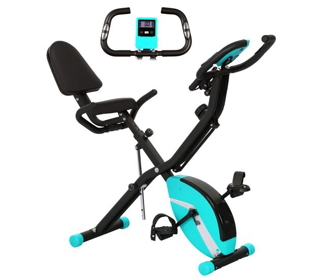 Sportnow bicicleta estática plegable 3 en 1 con respaldo bici estática silenciosa con 8 niveles resistencia magnética sillín regulable volante