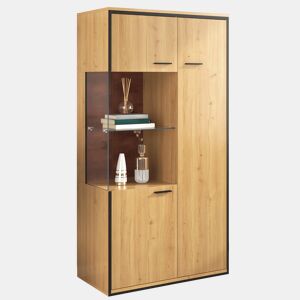 Vitrine de mdf com 3 portas e luz led,natural