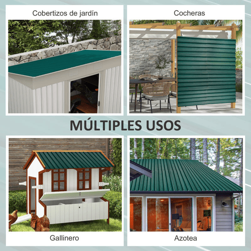 Outsunny Conjunto de 12 Painéis para Teto de Aço Galvanizado Chapas Perfiladas de Teto 7m² para Abrigo de Ferramentas Abrigo Exterior 129x45cm Verde