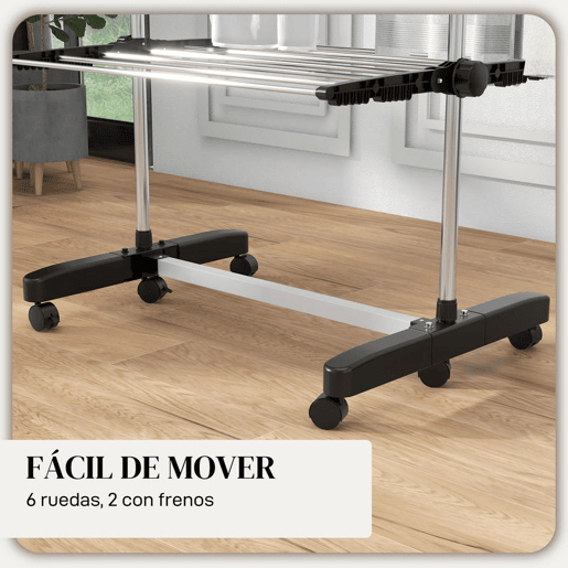 HOMCOM Estendal Vertical Dobrável de 4 Níveis Estendal de Roupa com 6 Rodas 2 Laterais Dobráveis Prateleiras Ajustáveis e Estrutura de Aço Inoxídável para Interior e Exterior Preto