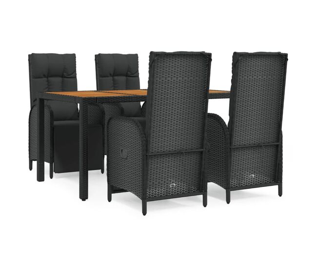 Set de muebles jardín 5 pzas con cojines ratán sintético negro