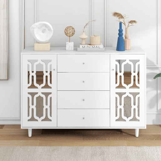 Aparador de mdf com 2 portas e 4 gavetas,branco