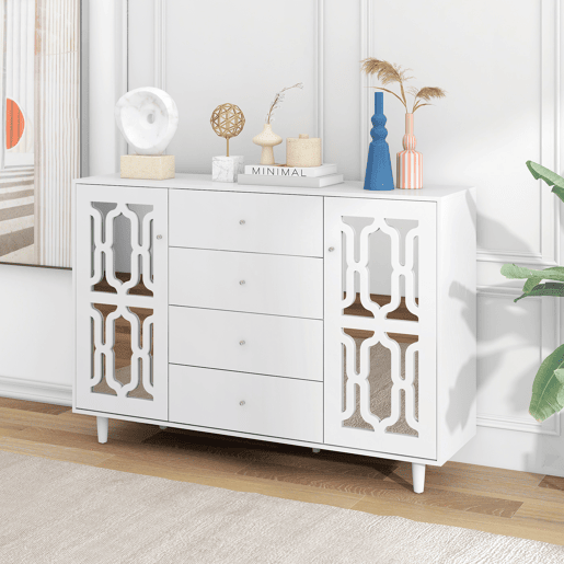 Aparador de mdf com 2 portas e 4 gavetas,branco