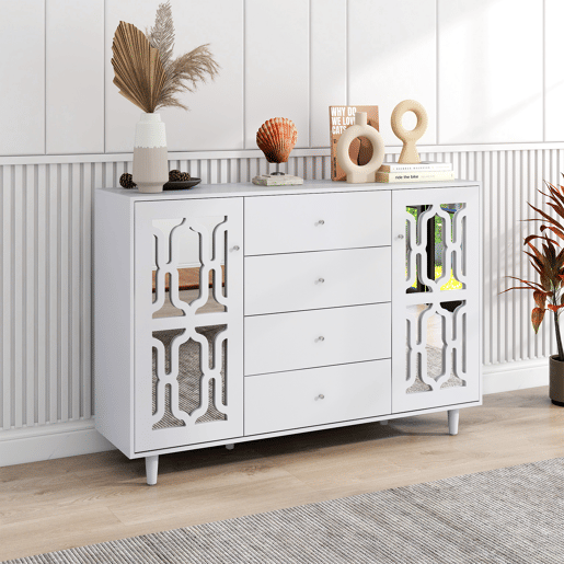 Aparador de mdf com 2 portas e 4 gavetas,branco