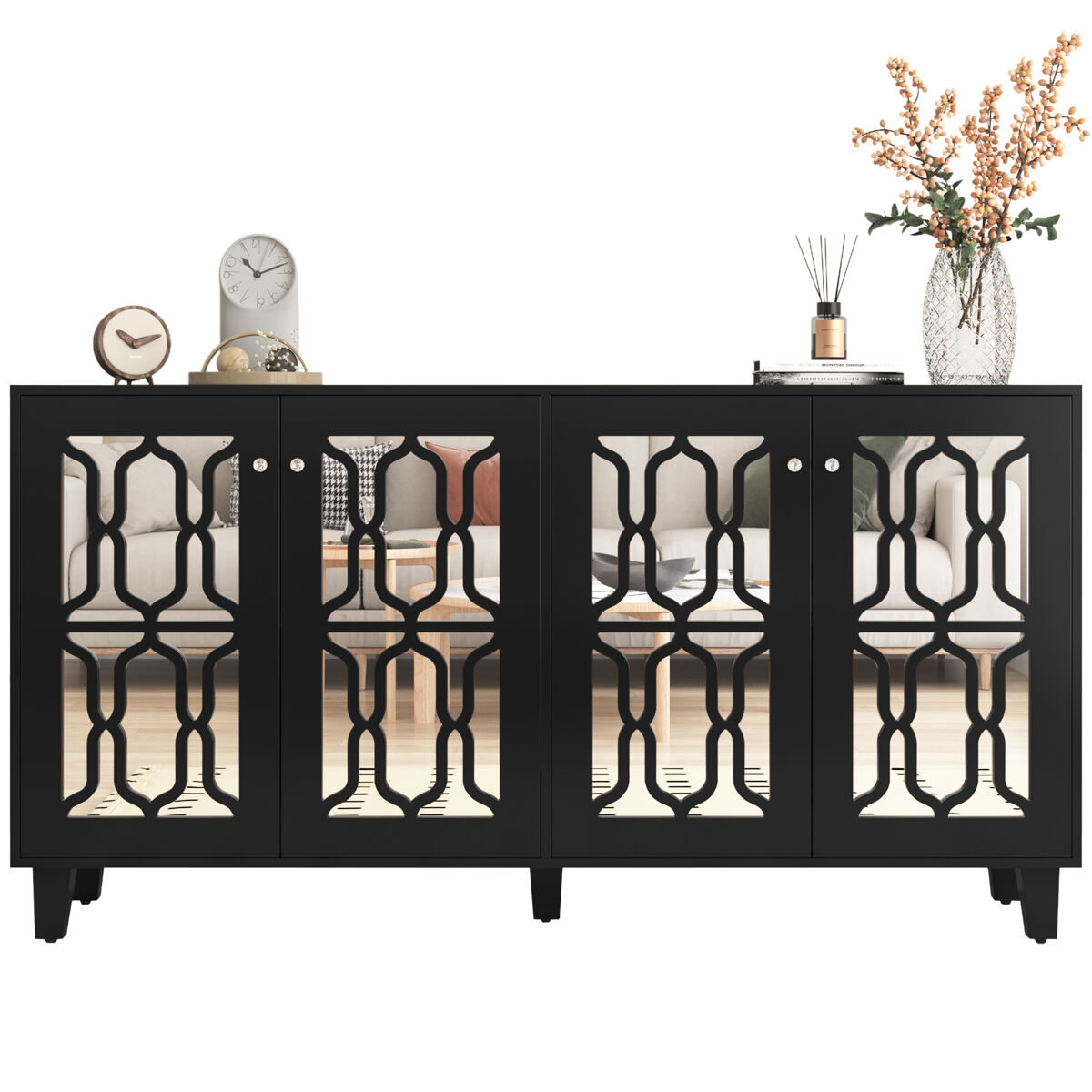 Aparador de mdf con 4 puertas 160 Negro