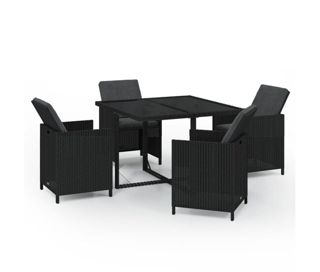 Juego muebles jardín 5 pzas con cojines ratán sintético negro