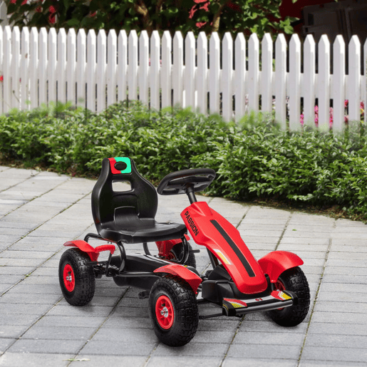 HOMCOM Kart a Pedais para Crianças Kart a Pedais Infantil com Assento Ajustável Pneus de Goma Travão de Mão para Crianças de 5-12 Anos Carga Máxima 50 kg 121x58x61 cm Vermelho